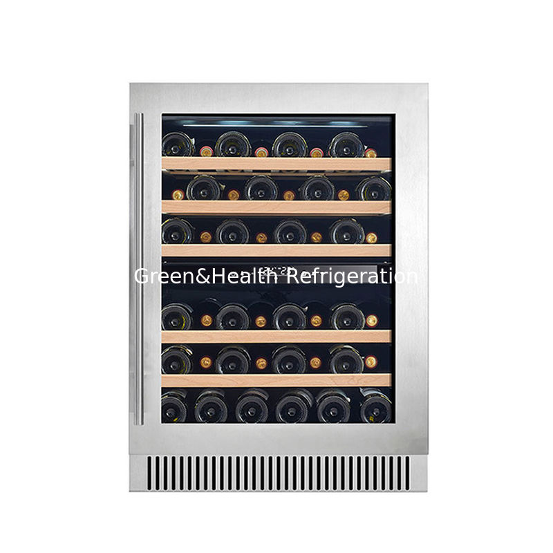 ETL Certificate Electronic Temperature Wine Display Cooler With Glass Door And Wood Shelving Material