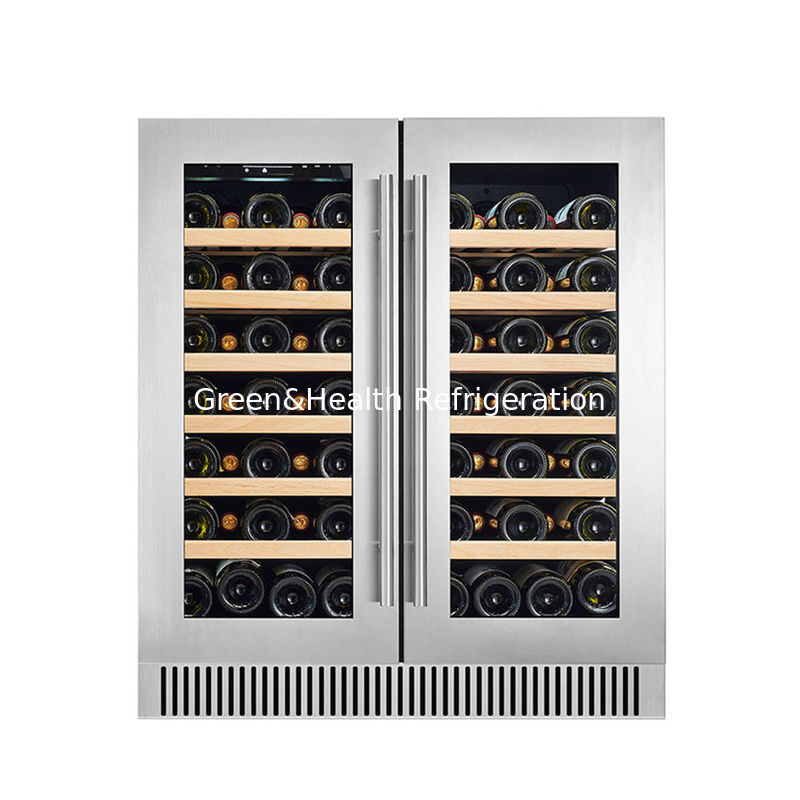 ETL Certificate Electronic Temperature Wine Display Cooler With Glass Door And Wood Shelving Material