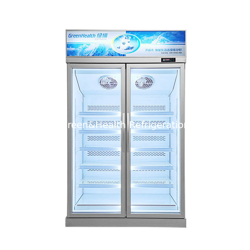 Chain Store Adjustable Shelving 2 Glass Door Freezer for Frozen Food with Fan Cooling