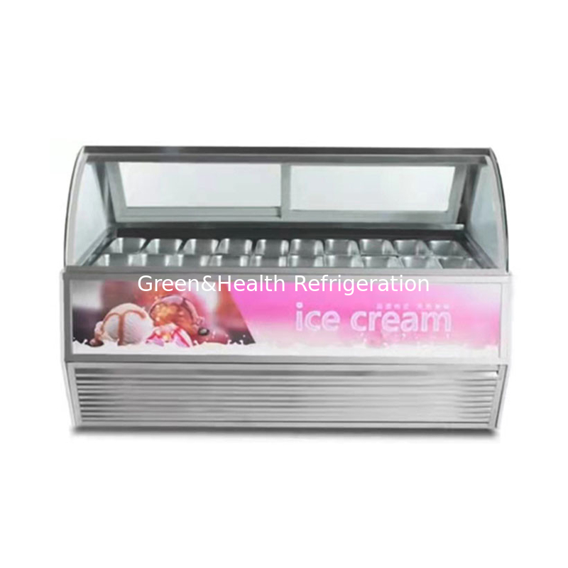 Stainless Steel Ice Cream Display Showcase With Customized Pan Quantity And Sliding Door