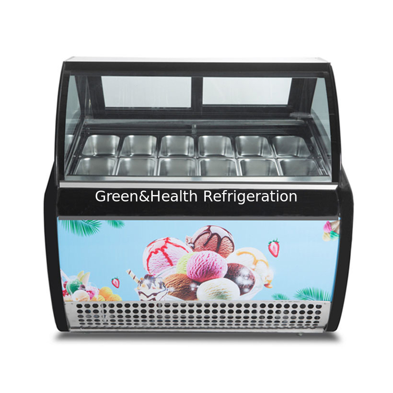 Stainless Steel Ice Cream Display Showcase With Customized Pan Quantity And Sliding Door