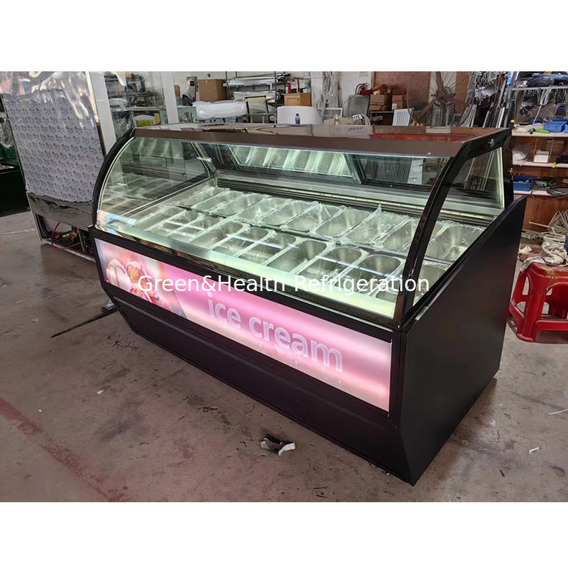 Stainless Steel Ice Cream Display Showcase With Customized Pan Quantity And Sliding Door