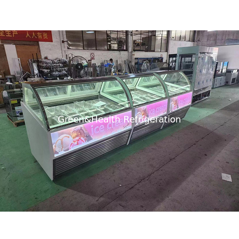 Stainless Steel Ice Cream Display Showcase With Customized Pan Quantity And Sliding Door