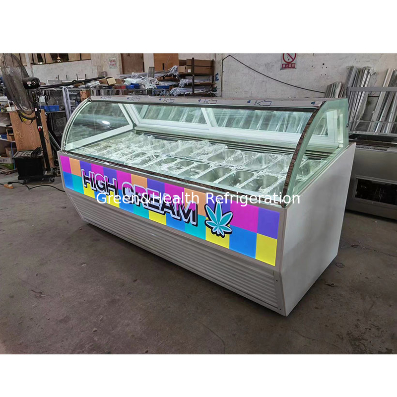Stainless Steel Ice Cream Display Showcase With Customized Pan Quantity And Sliding Door