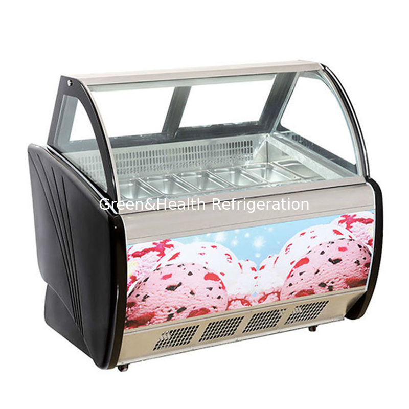 Stainless Steel Ice Cream Display Showcase With Customized Pan Quantity And Sliding Door