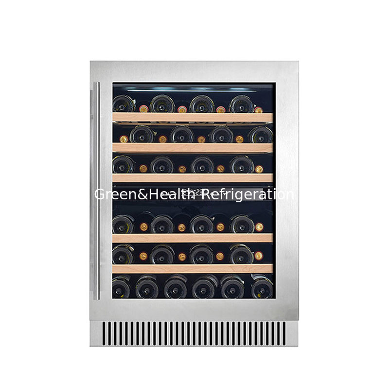 Black Electric Wine Cooler with Wood Shelves Dual Zone Glass Door Display Cooler