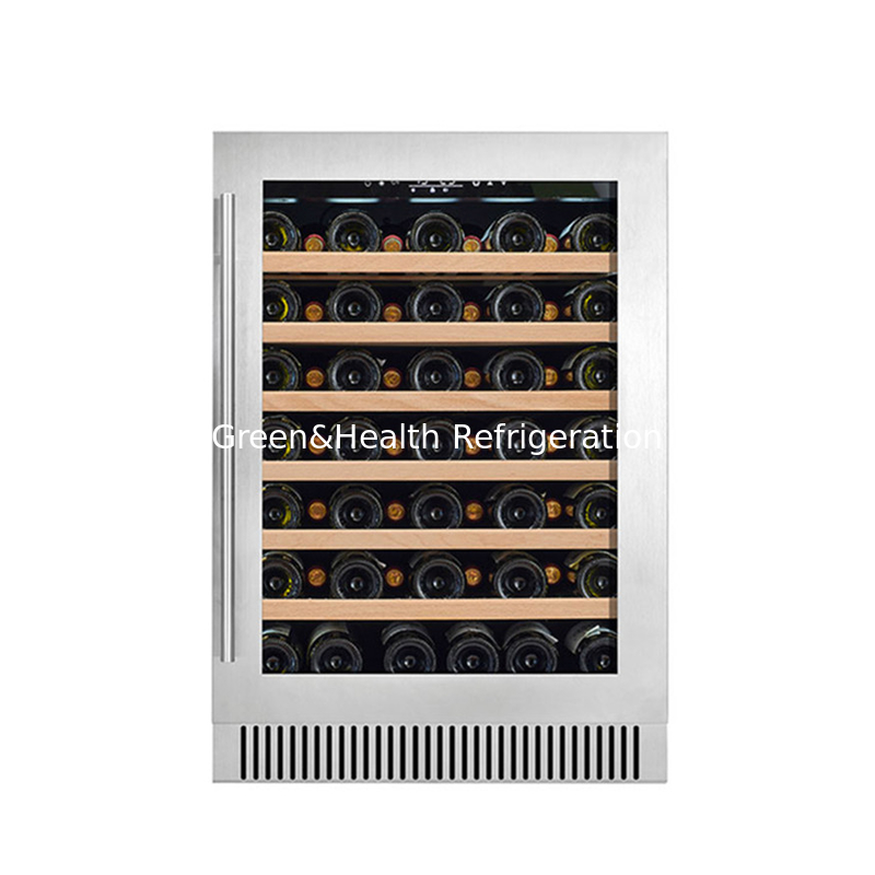 Black Electric Wine Cooler with Wood Shelves Dual Zone Glass Door Display Cooler