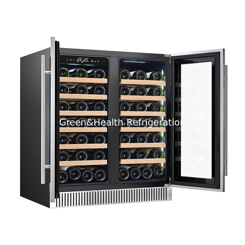 ETL Certificate Black Electric Wine Cooler with Wood Shelves Dual Zone Glass Door Display Cooler