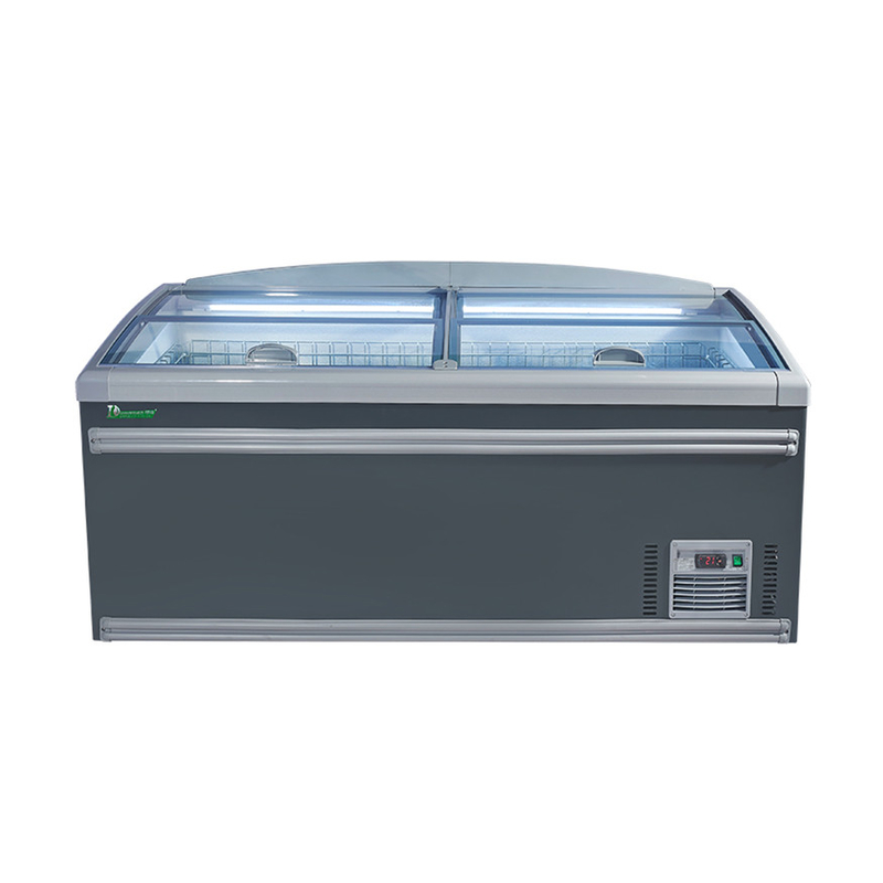 Top Sliding Door Supermarket Island Freezer with Interior Lighting Aluminum