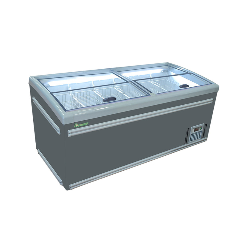 Top Sliding Door Supermarket Island Freezer with Interior Lighting Aluminum