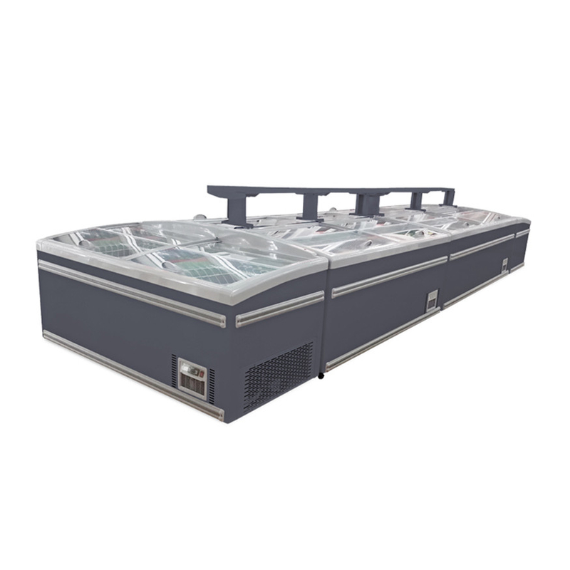 Top Sliding Door Supermarket Island Freezer with Interior Lighting Aluminum
