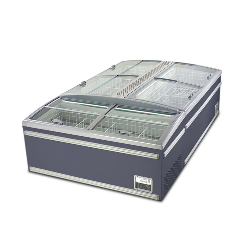 Top Sliding Door Supermarket Island Freezer with Interior Lighting Aluminum