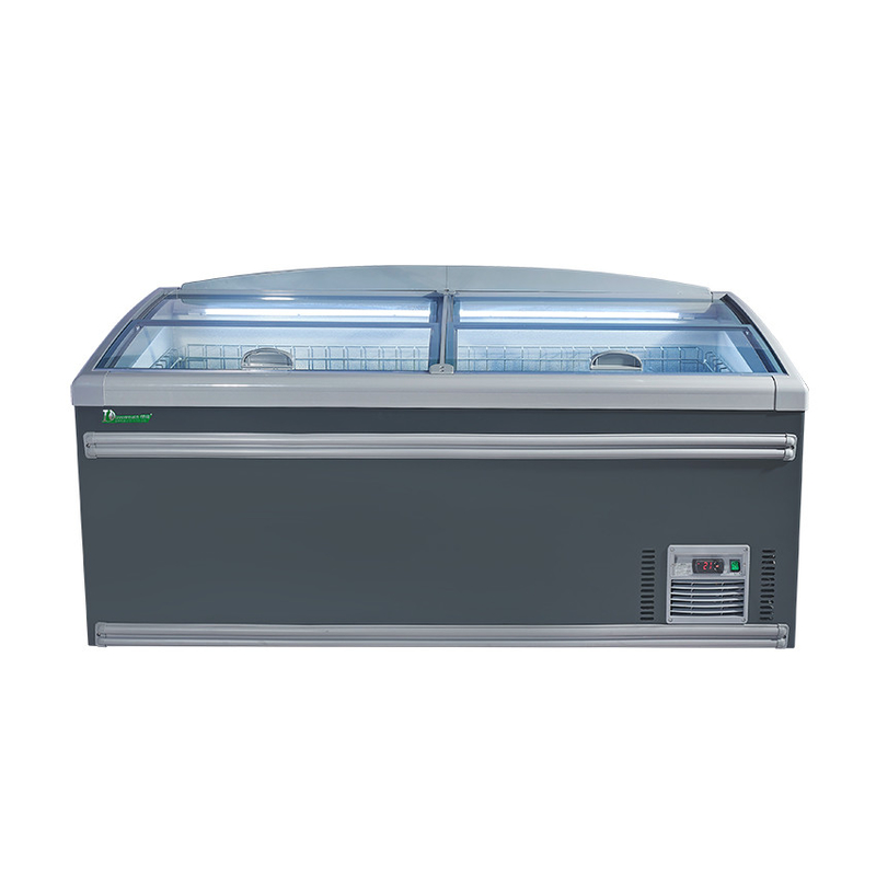 8 Ft Large Supermarket Island Display Sliding Glass Door Freezer For Chicken Storage