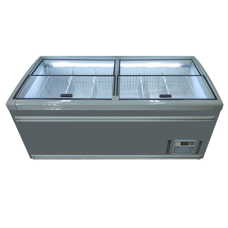 8 Ft Large Supermarket Island Display Sliding Glass Door Freezer For Chicken Storage