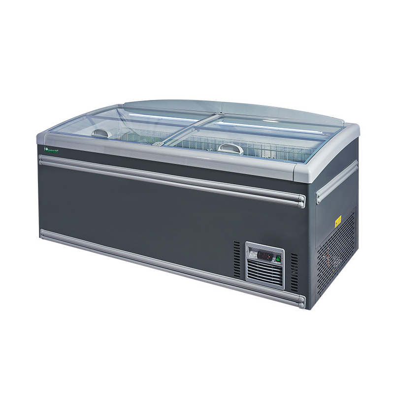 8 Ft Large Supermarket Island Display Sliding Glass Door Freezer For Chicken Storage