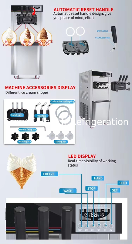 Ice Cream Making Machines Floor Standing 3 Flavors Soft Ice Cream Machine