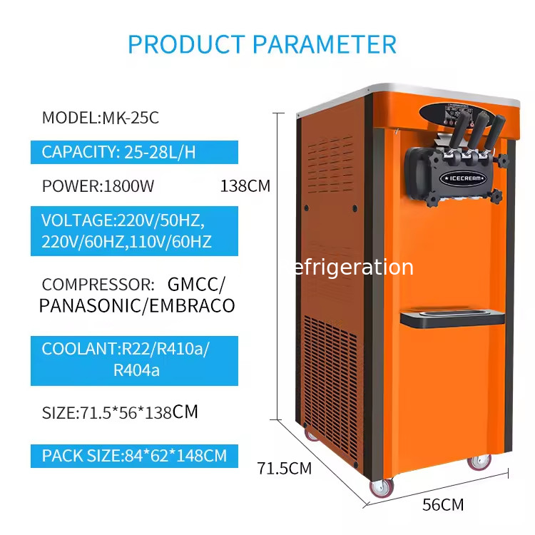 Floor Stand Type Painted Steel Ice Cream Machines With Casters For Easy Transportation