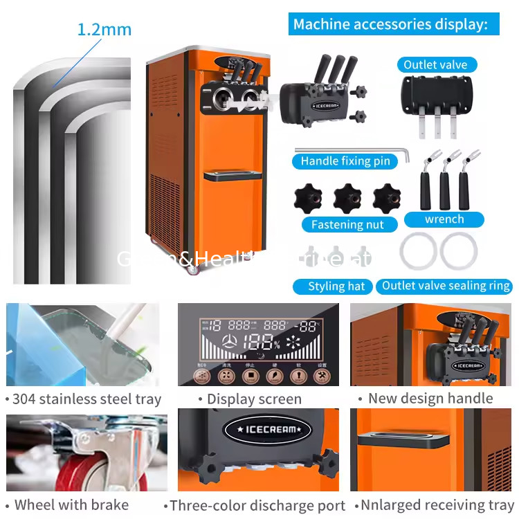 Floor Stand Type Painted Steel Ice Cream Machines With Casters For Easy Transportation