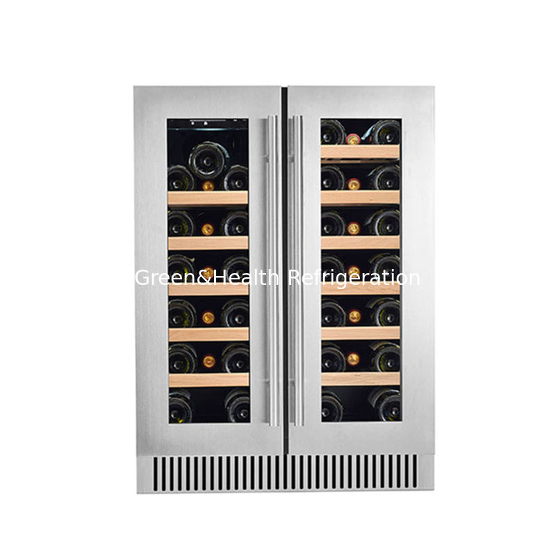 ETL Certificate 60 Bottle Dual Zone Electric Wine Cooler With Wood Shelves In Black