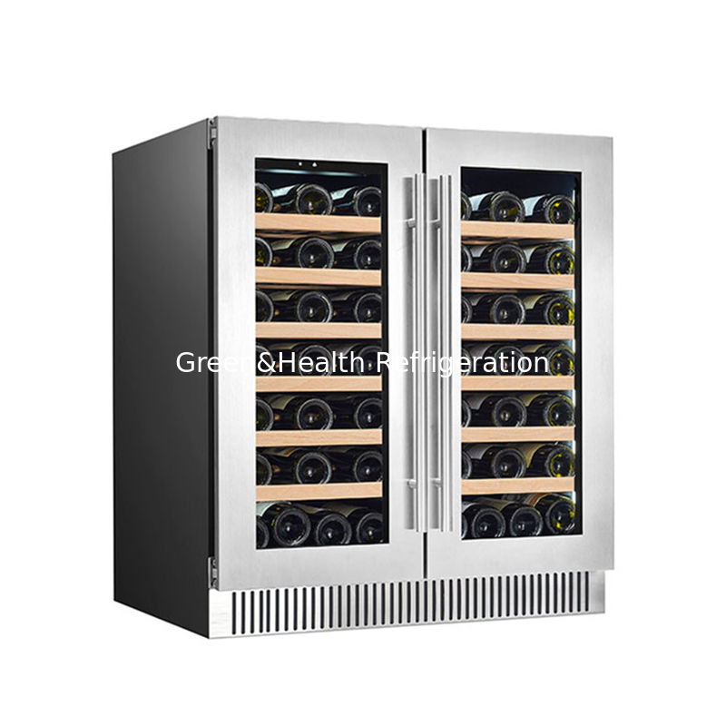 ETL Certificate 60 Bottle Dual Zone Electric Wine Cooler With Wood Shelves In Black