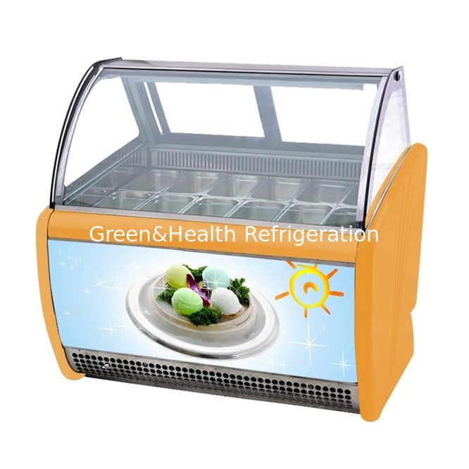 Commercial Gelato Hard Ice Cream Display Freezer Showcase With 16 Pans