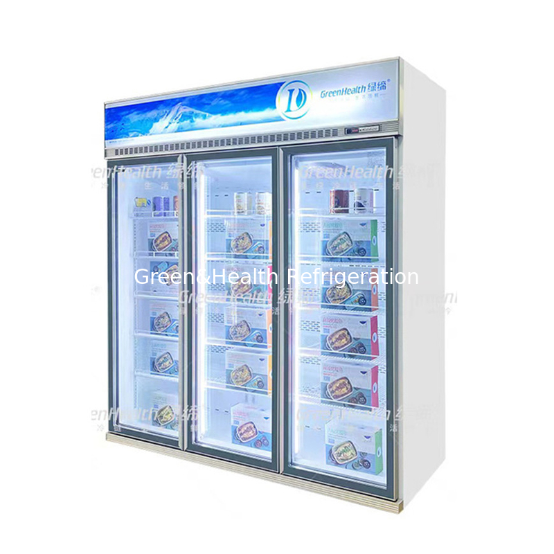 Movable 2 Glass Door Beverage Showcase With Heating Fuse Defrost System Upright Freezer Display Showcase