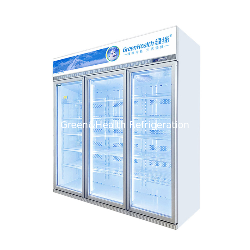 Movable 2 Glass Door Beverage Showcase With Heating Fuse Defrost System Upright Freezer Display Showcase
