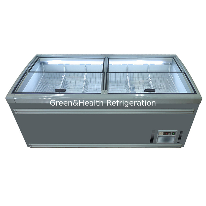 Flexiable Display Type Glass Door Auto Defrostr Supermarket Island Freezer