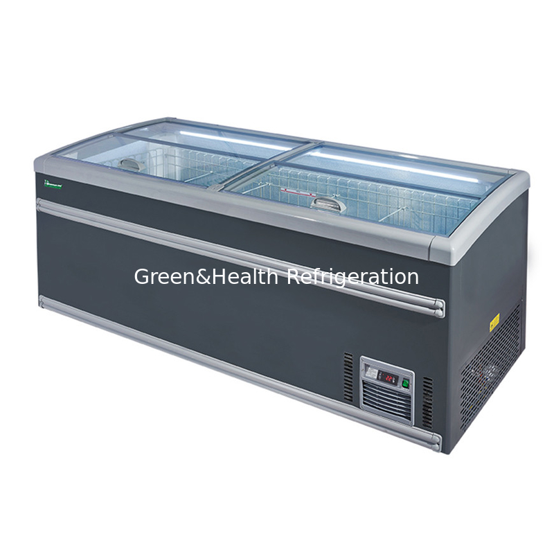 Flexiable Display Type Glass Door Auto Defrostr Supermarket Island Freezer