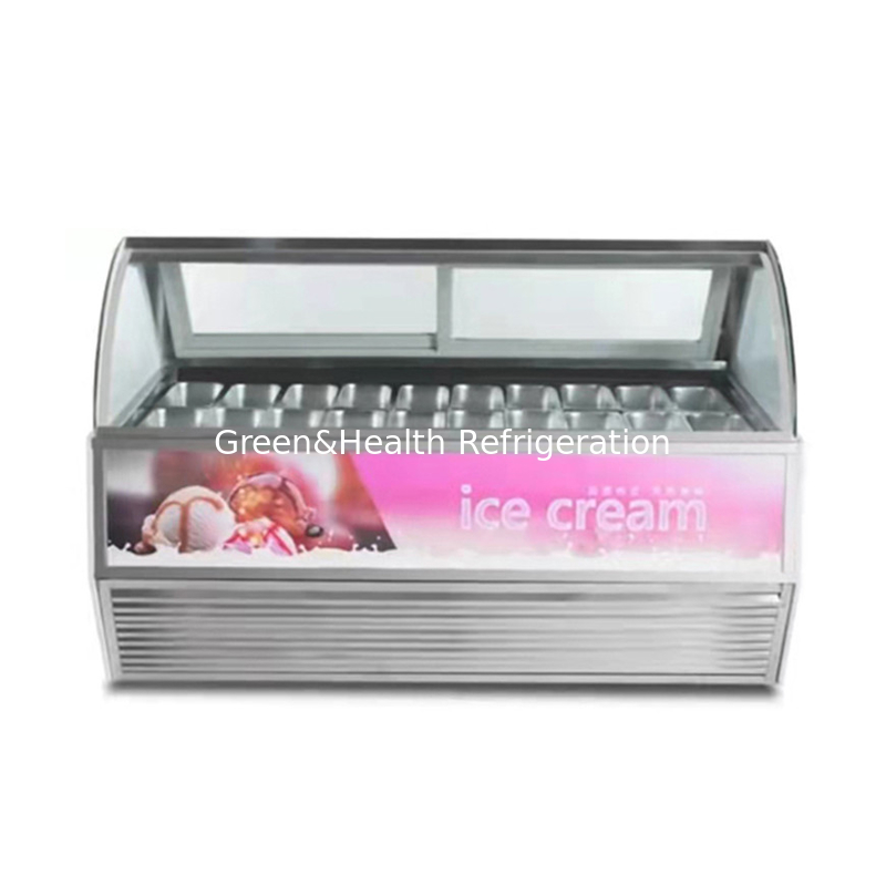 Red Green Black Color Curved Sliding Door Ice Cream Display Freezer