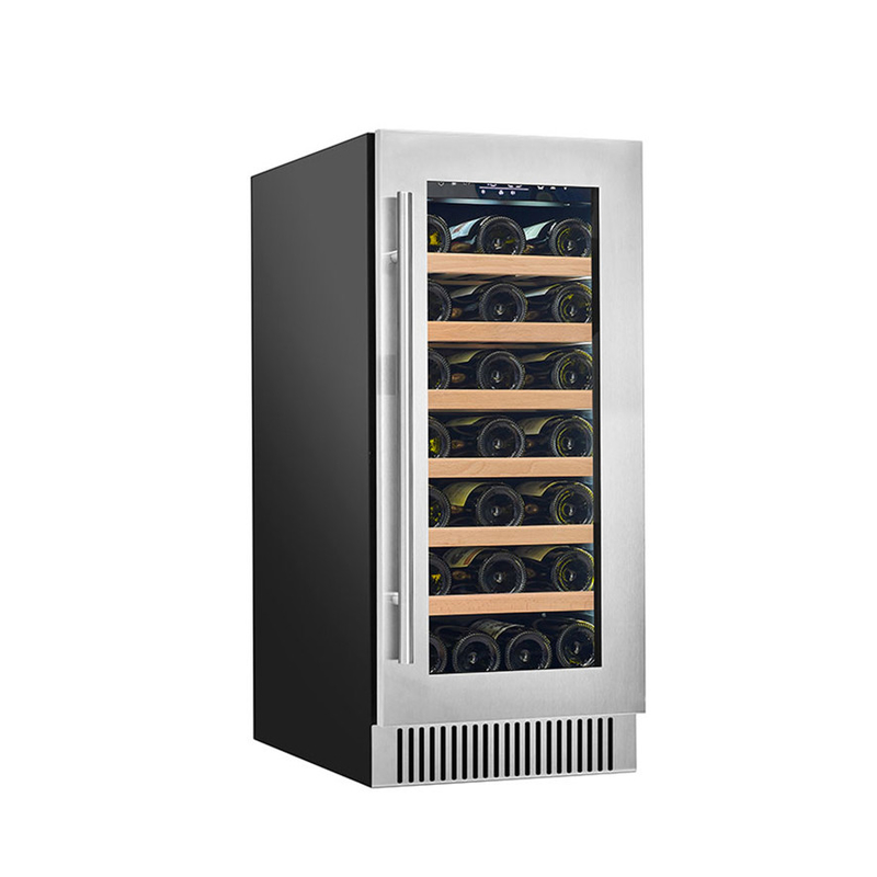 60-Bottle Black Freestanding Electric Wine Cooler With Glass Doors And Wood Shelves