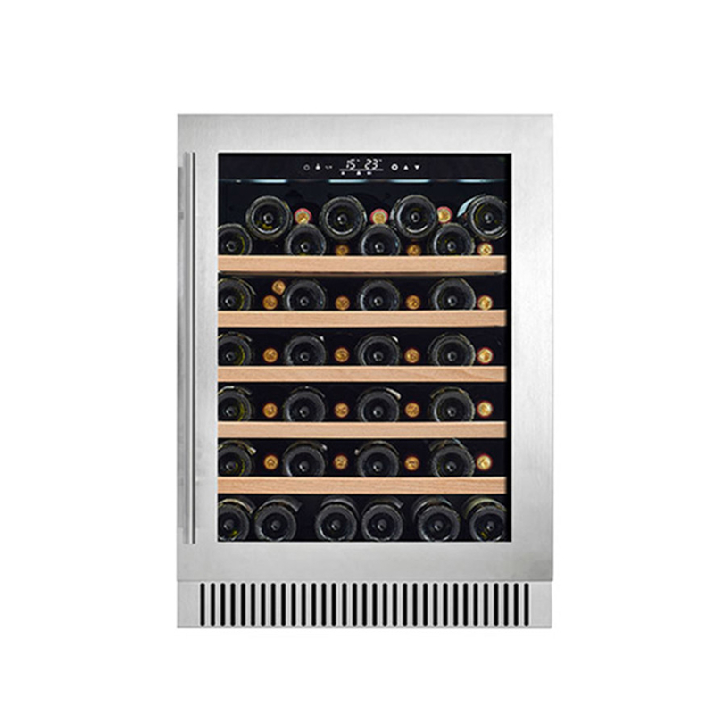 60-Bottle Black Freestanding Electric Wine Cooler With Glass Doors And Wood Shelves