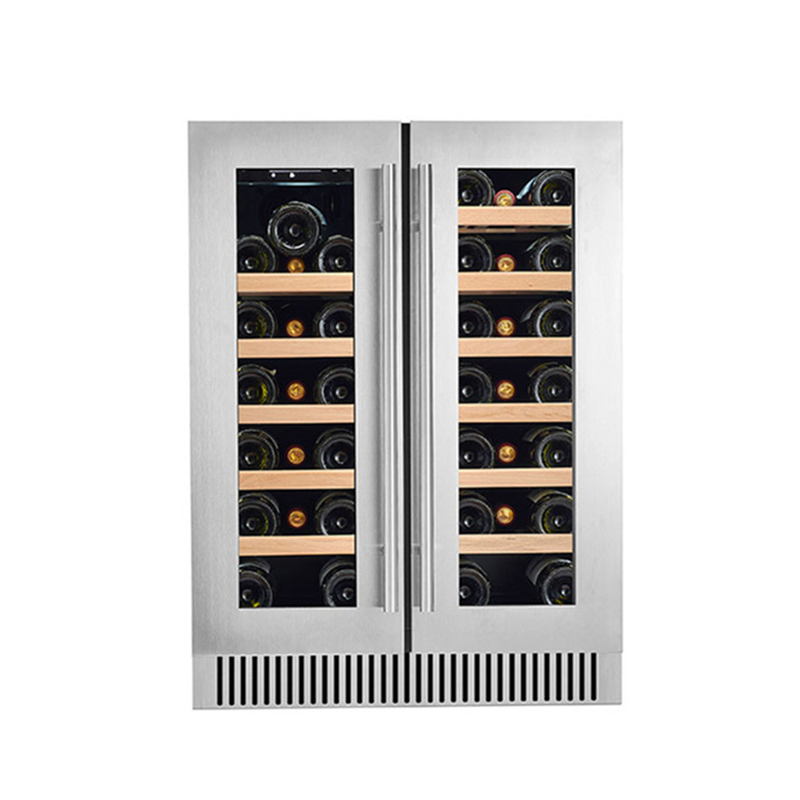 60-Bottle Black Freestanding Electric Wine Cooler With Glass Doors And Wood Shelves