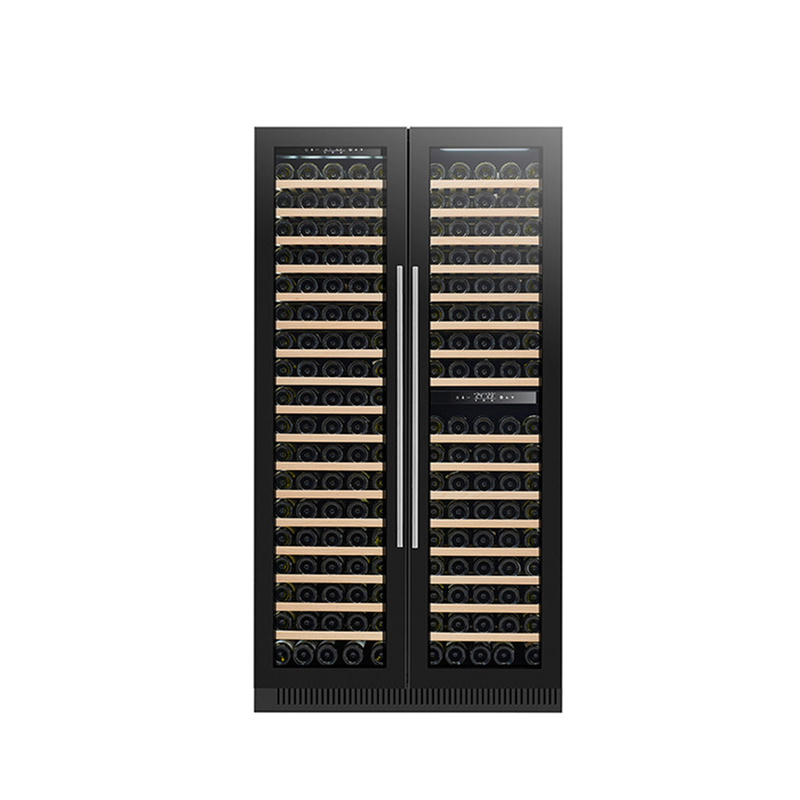 60-Bottle Black Freestanding Electric Wine Cooler With Glass Doors And Wood Shelves