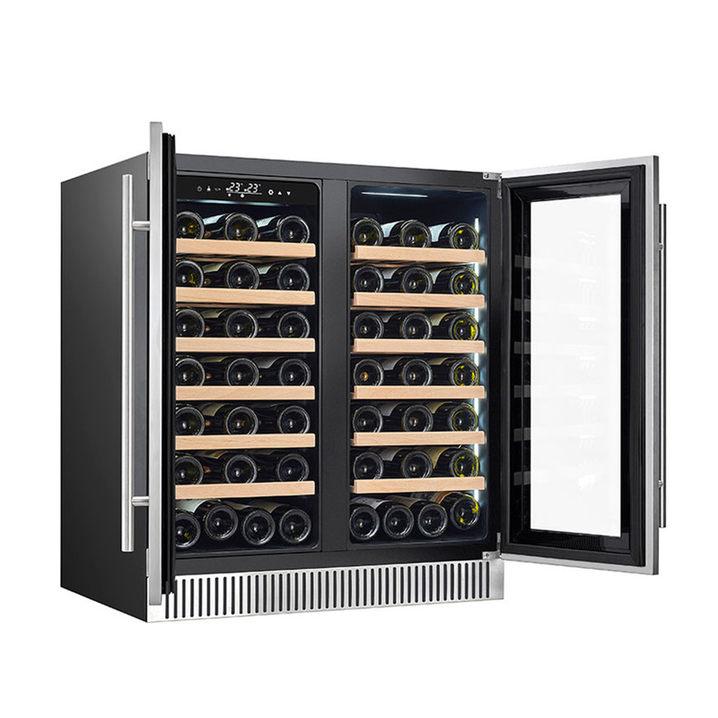 60-Bottle Black Freestanding Electric Wine Cooler With Glass Doors And Wood Shelves