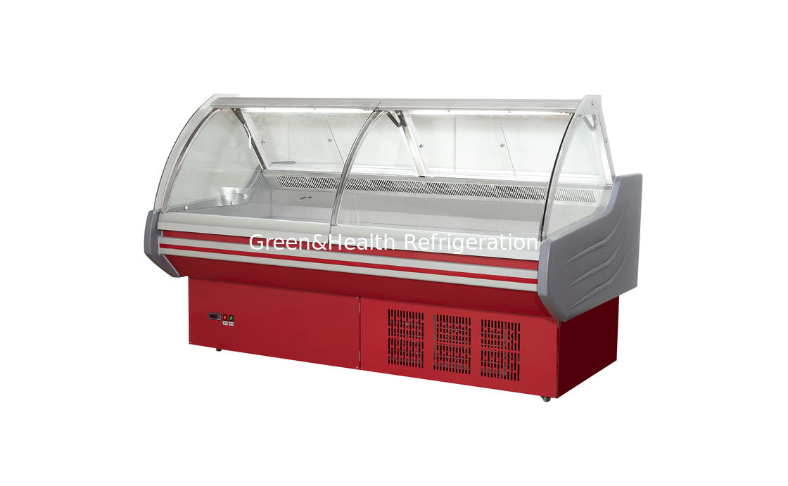 Curved Glass Deli Display Counter Refrigerator For Supermarket With Optional Rear