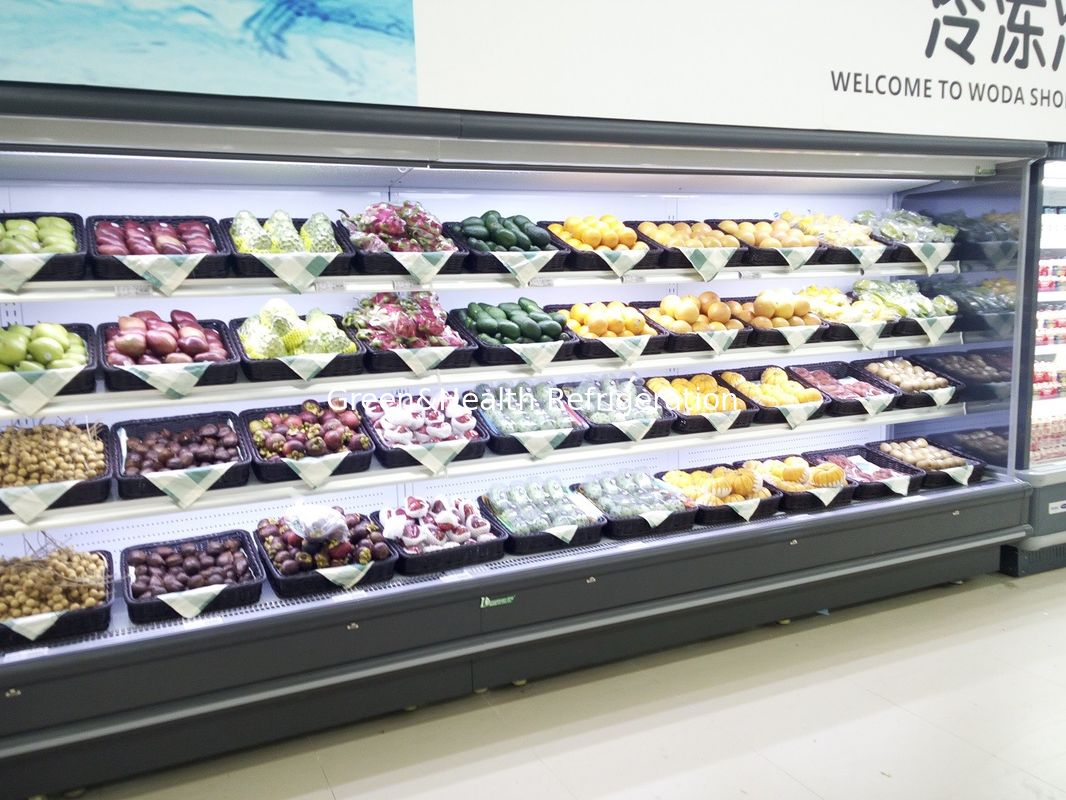 Energy Saving Multideck Open Display Chiller Showcase For Hypermarket With Wheels