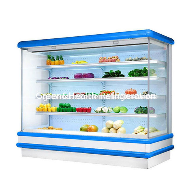 Multideck Open Chiller For Supermarket Display Of Fruits LED Light Glass Freezer