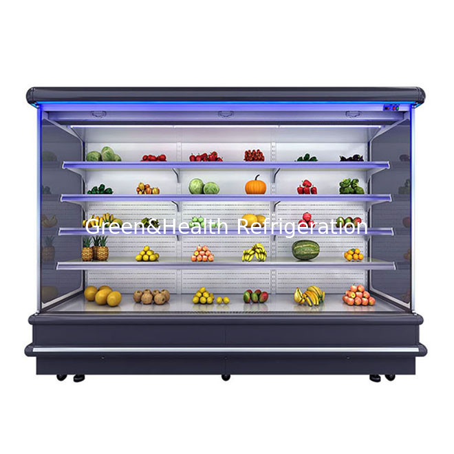Multideck Open Chiller For Supermarket Display Of Fruits LED Light Glass Freezer
