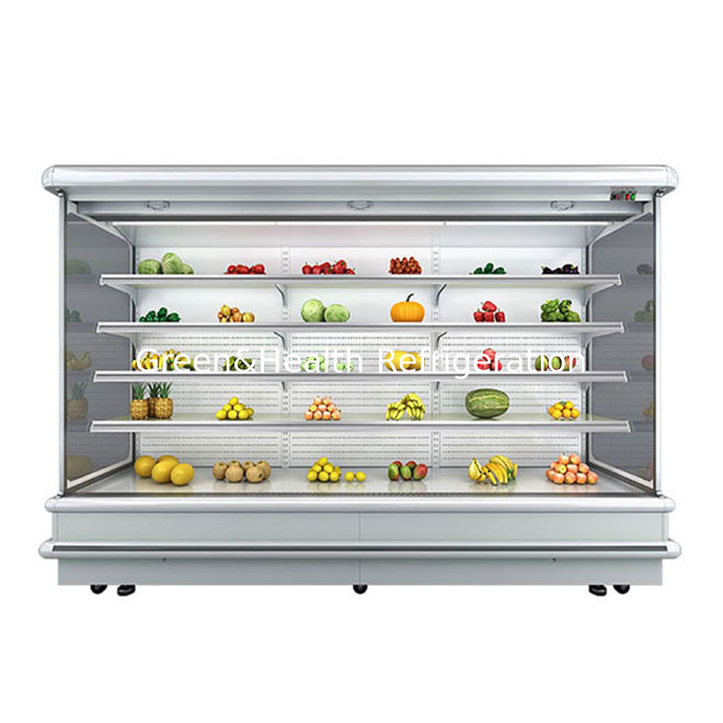 Multideck Open Chiller For Supermarket Display Of Fruits LED Light Glass Freezer