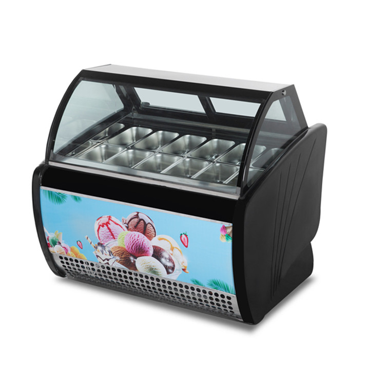 Ice Cream Shop / Convenience Store Commercial Stainless Steel Glass Ice Cream Storage Display Freezer