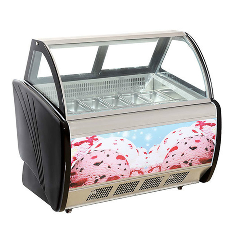Ice Cream Shop / Convenience Store Commercial Stainless Steel Glass Ice Cream Storage Display Freezer