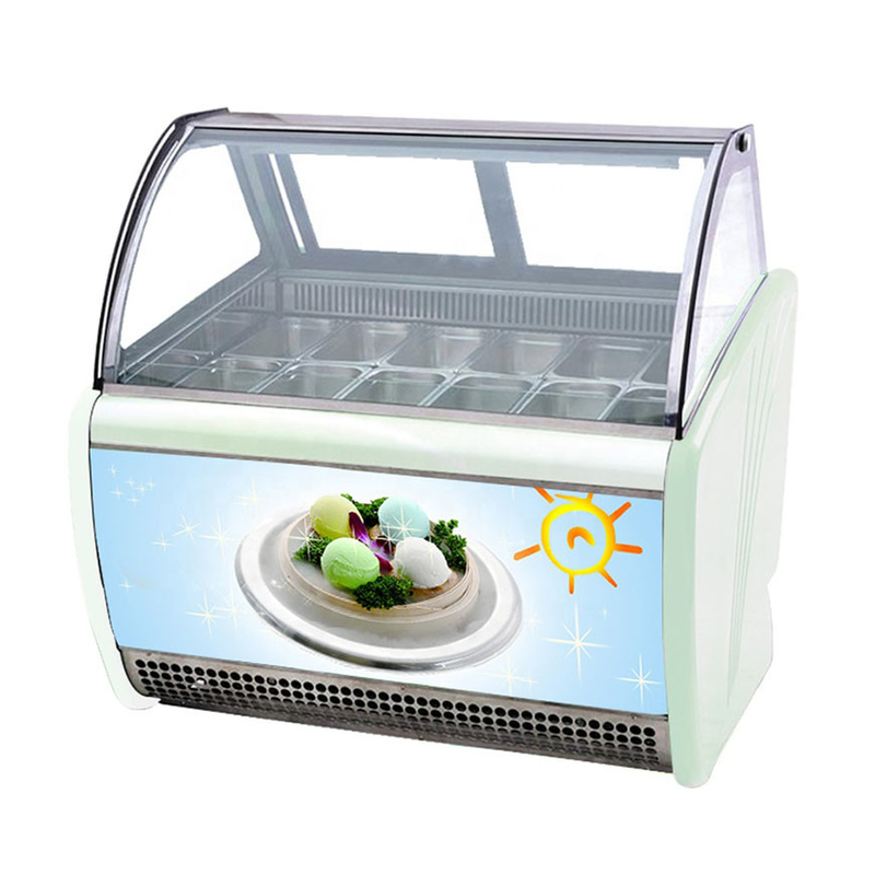 Ice Cream Shop / Convenience Store Commercial Stainless Steel Glass Ice Cream Storage Display Freezer