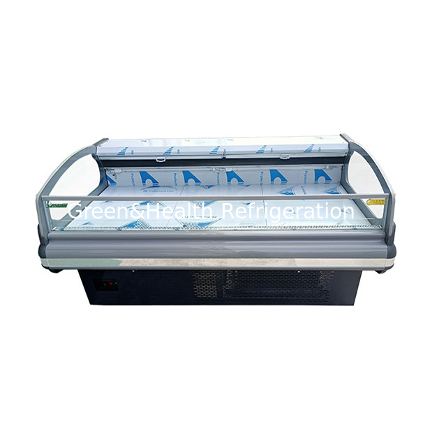 European Curved Glass Semi Open Fresh Meat Storage Display Freezer For Sale