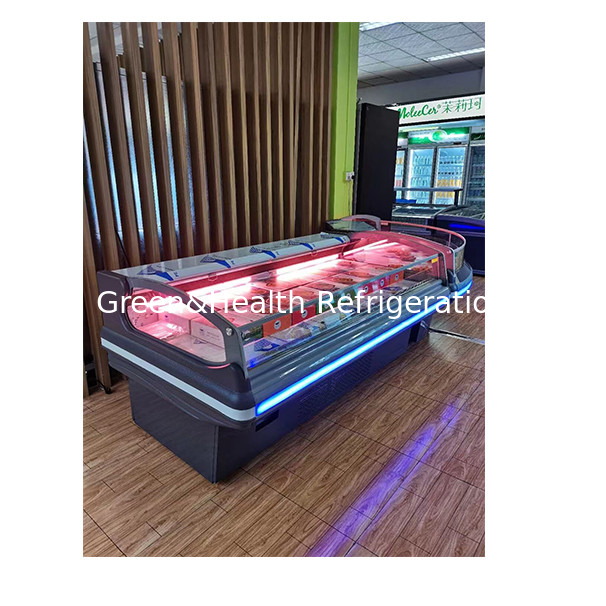 European Curved Glass Semi Open Fresh Meat Storage Display Freezer For Sale