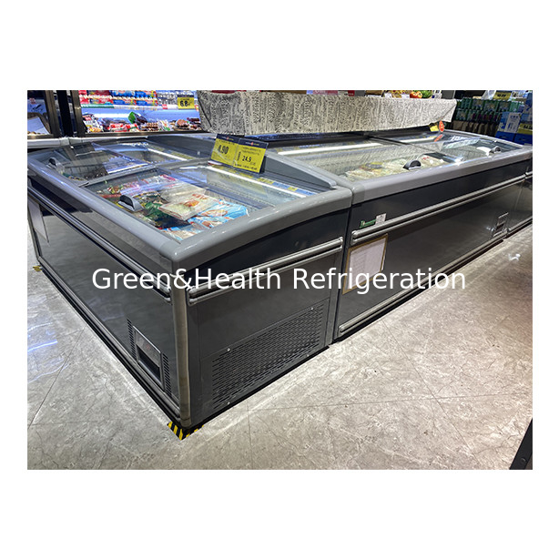 Factory Direct Sales Semi Open Sliding Door Glass Stainless Steel Frozen Goods Storage Island Cabinet Freezer