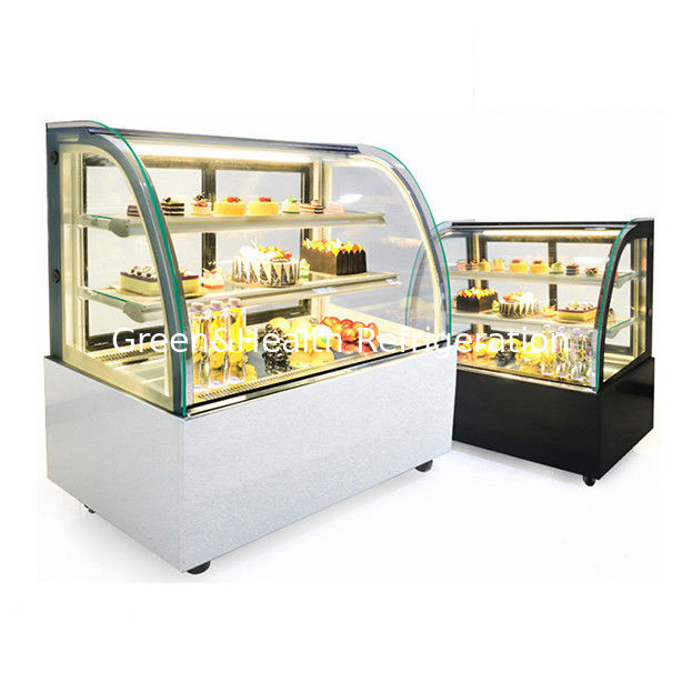 Curved Glass Stainless Steel Cake Display Freezer with Multiple Shelves for Commercial Use