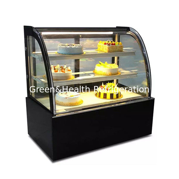 Curved Glass Stainless Steel Cake Display Freezer with Multiple Shelves for Commercial Use