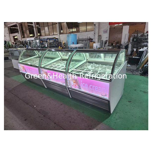 Commercial Curved Glass Ice Cream Display Freezer with Digital Controller Tempered Glass and LED Lighting