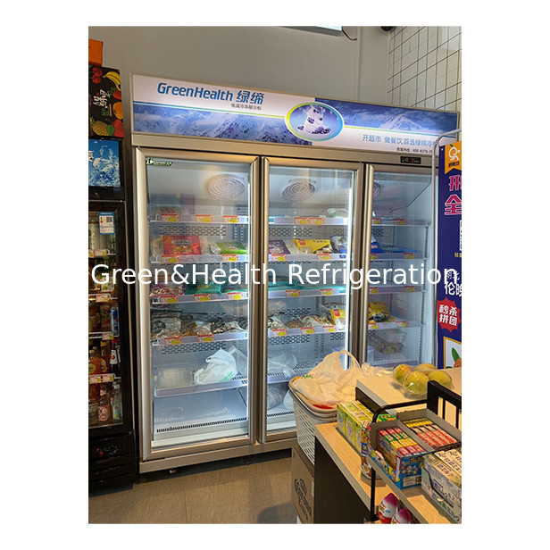 Three Glass Doors On The Upper Unit Display Freezer For Low-Temperature Frozen Products